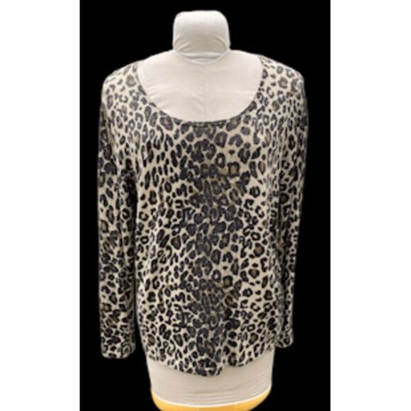 NYGARD Collection Leopard Sweater Metallic Knit Pullover Sz. 0X - Picture 2 of 9